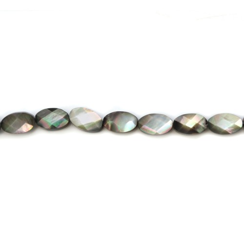 Gray mother-of-pearl faceted oval beads 6x10mm x 6 pcs