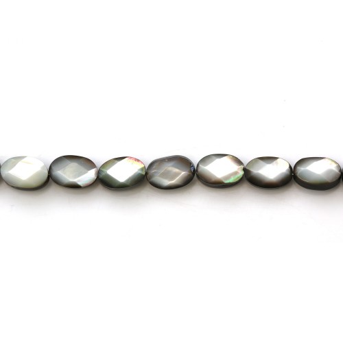 Gray mother-of-pearl faceted oval beads 6x8mm x 8 pcs