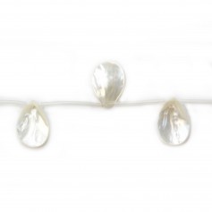 White mother of pearl flat drop bead strand 20x30mm x 40cm