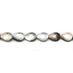 Mother of pearl in flat faceted drop bead strand 13x18mm x 40cm
