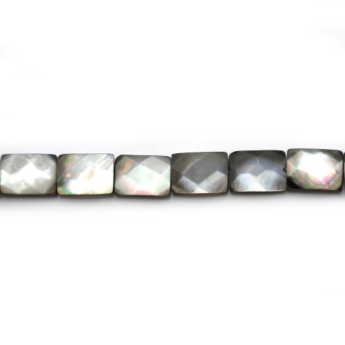 Gray mother-of-pearl faceted rectangle beads 10x14mm x 6 pcs