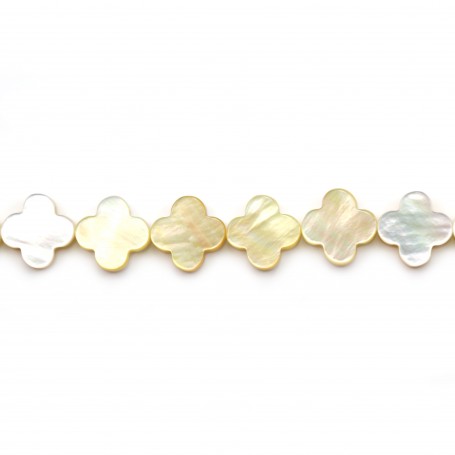 Yellow mother-of-pearl clover beads on thread 13mm x 40cm