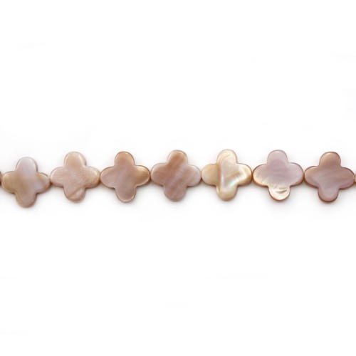 Pink mother-of-pearl clover beads on thread 13mm x 40cm