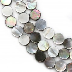 Grey mother of pearl in flat round bead strand 10mm x 40cm
