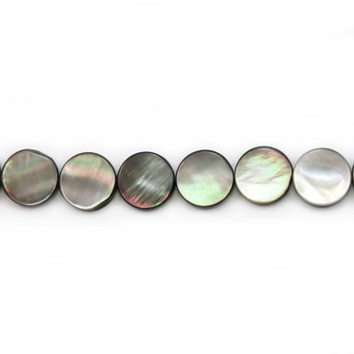 Gray mother-of-pearl flat round beads 12mm x 10 pcs