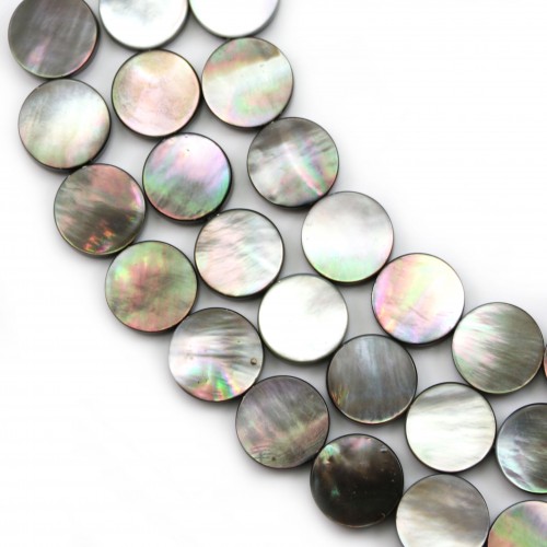 Gray mother-of-pearl flat round beads on thread 12mm x 40cm 