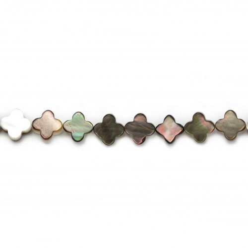 Gray mother-of-pearl clover beads on thread 6mm x 40cm