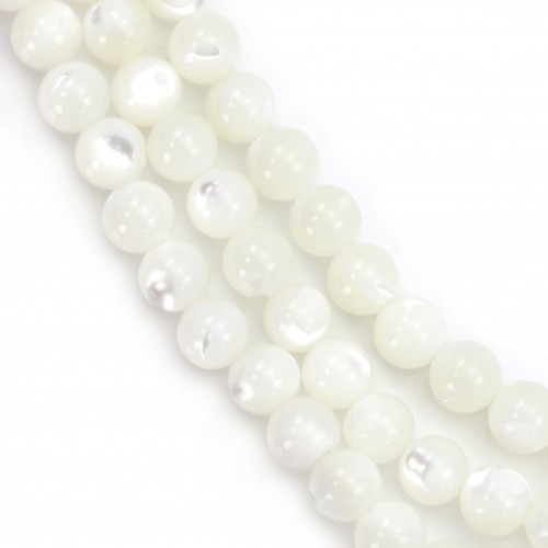 White mother-of-pearl round beads on thread 4mm x 40cm 