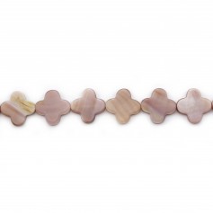 Pink mother-of-pearl clover beads on thread 18mm x 40cm