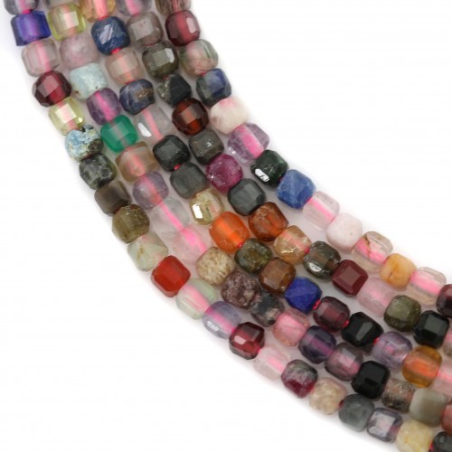 Gemstone mixed cube faceted 2.5mm x 40cm