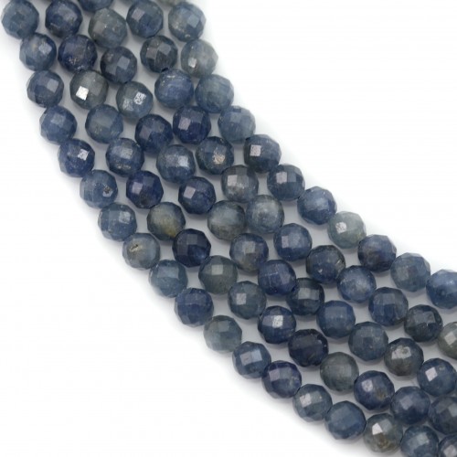 Blauer Saphir, rund facettiert, Größe 3mm x 39cm