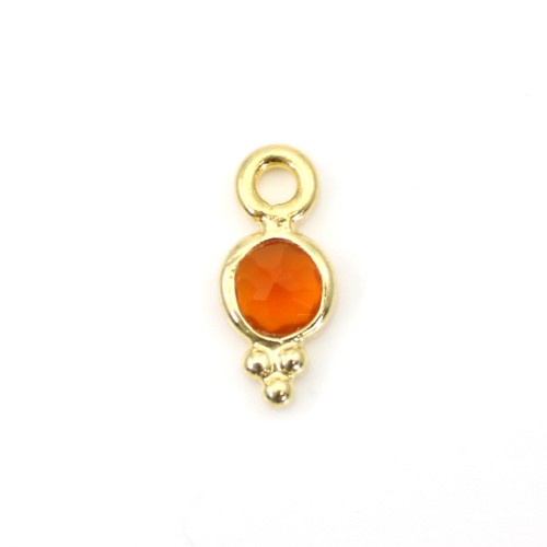 Round faceted Carnelian charm set in 925 silver and gold 5x11mm x 1pc
