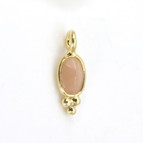 Oval Faceted Orange Moonstone Charm set in 925 Sterling Silver Gilt 4x11mm x 1pc