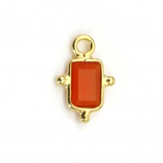 Faceted Rectangle Carnelian Charm set in 925 Sterling Silver and Gold 8*12mm x 1pc
