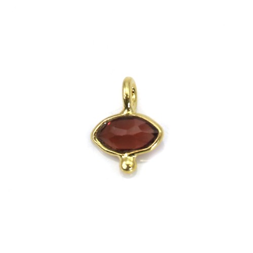 Garnet eye charm faceted set in silver 925 gold 7*9mm x 1pc