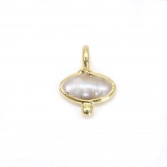 Freshwater Pearl Faceted Eye Charm set in 925 Sterling Silver and Gold 7*9mm x 1pc
