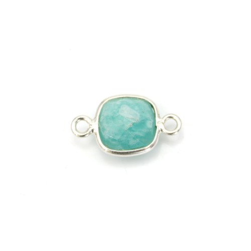 Faceted square Amazonite set in silver with 2 rings, 9mm x 1pc