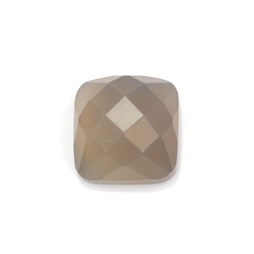 Cabochon grey agate faceted square 10mm x 1pc
