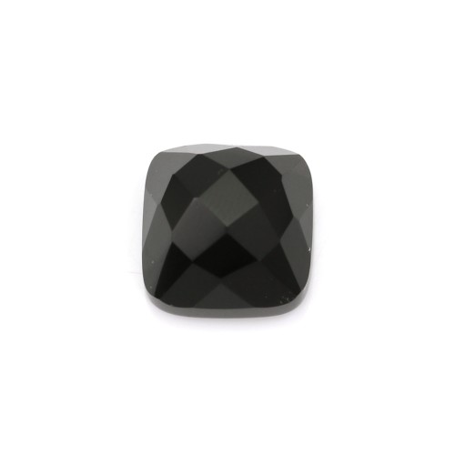 Cabochon black agate faceted square 10mm x 1pc
