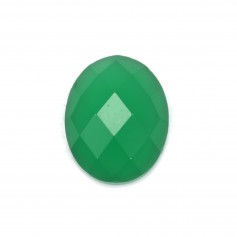 Green agate cabochon, in the shape of a faceted oval, 8x10mm x 1pc