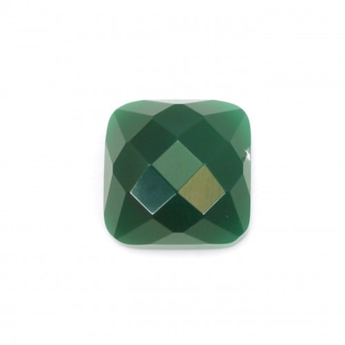 Cabochon green agate faceted square 10mm x 1pc