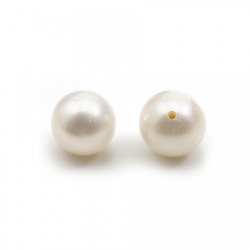 Perle de culture d'eau douce, semi-percée, blanche, ronde, 7.5-8mm x 1pc
