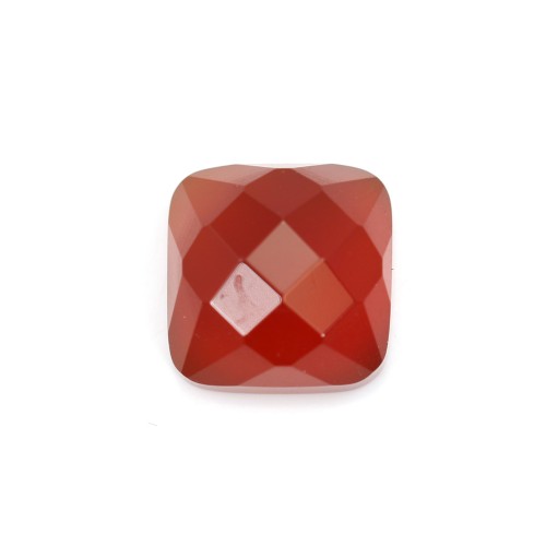 Cabochon red agate faceted square 10mm x 1pc