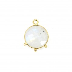 Pendant Gemstone round faceted moon set in silver 925 gold 13mm x 1pc