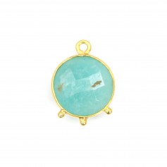 Round faceted Amazonite pendant set in 925 sterling silver and gold 13mm x 1pc