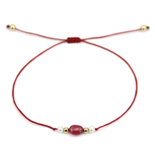 Ruby & Freshwater Pearl Bracelet - Adjustable Cord x 1pc