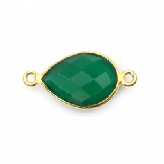 Faceted drop-shape green agate set in gold-plated silver 11x15mm x 1pc