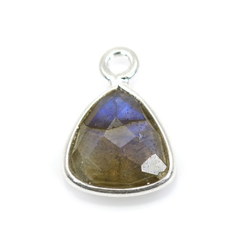 Faceted Labradorite triangle charm set in 925 silver 9*13mm x 1pc