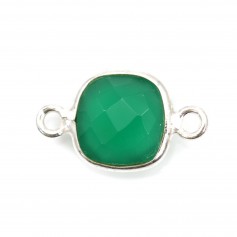 Faceted cushion cut green agate 2 rings set in silver 9mm x 1pc