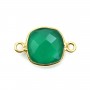 Faceted cushion cut green agate with 2 rings set in gold-plated silver 11mm x 1pc