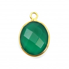Faceted oval green agate set in gold-plated silver 9x11mm x 1pc