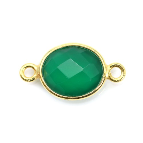 Faceted oval green agate set in gold-plated silver with 2 rings 11x13mm x 1pc