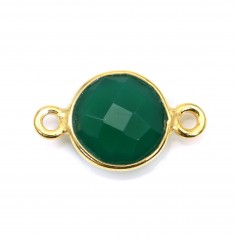 Ágata verde redonda facetada 2 anillos engastados en plata dorada 9mm x 1pc