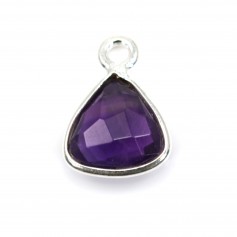 Faceted Amethyst triangle charm set in 925 silver 9x13mm x 1pc
