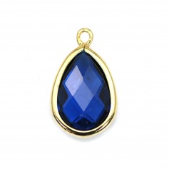 Golden 925 sterling silver drop-shape spacer with blue cz 9.5x15.5mm x 1pc