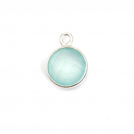 Faceted round chalcedony set in silver 11mm x 1pc