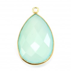 Chalcedony pendant set in golden silver, in the shape of a drop 21x31mm x 1pc