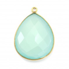 Chalcedony pendant set in golden silver, in the shape of a drop 26x31mm x 1pc