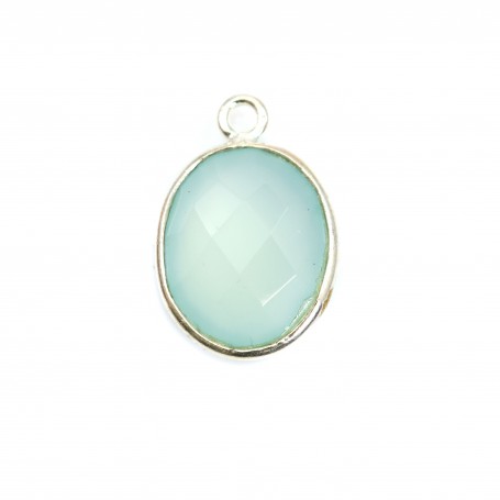 Chalcedony set in plated silver oval 11x13mm x1pc