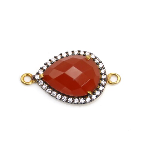 Faceted drop carnelian set in 925 silver gold-plated with zirconium 13x17mm x 1pc