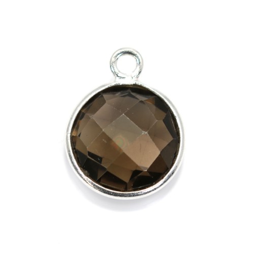 Faceted round smoky quartz set in sterling silver 11mm x 1pc