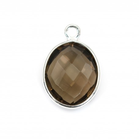Faceted oval smoky quartz set in sterling silver 10x12mm x 1pc