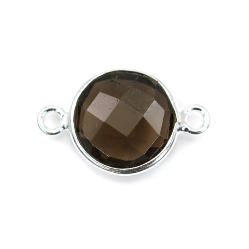 Faceted round smoky quartz set in sterling silver 2 rings 11mm x 1pc