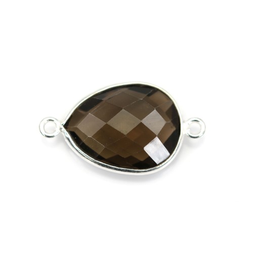 Faceted drop smoky quartz set in silver 2 rings 13*17mm x 1pc