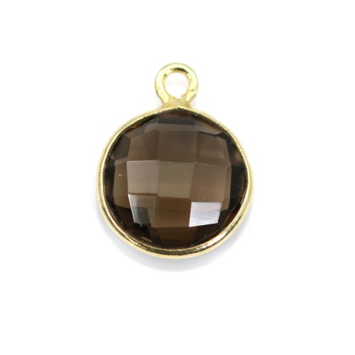 Faceted round smoky quartz set in gold-plated silver 11mm x 1pc
