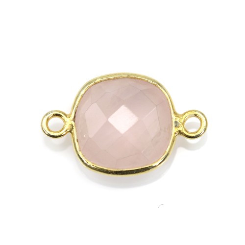 Cuarzo rosa facetado sobre plata dorada 2 anillos 9mm x 1pc